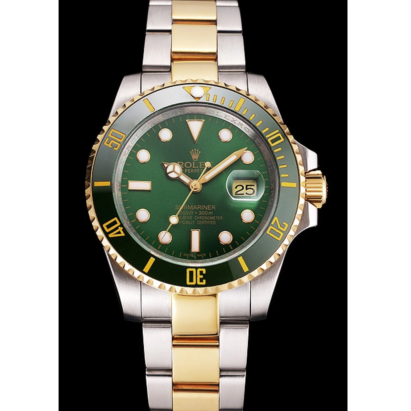 Aaa replica watch Submariner Rolex And Green Bracelet Tone Two Steel Swiss Bezel Dial Gold 0721